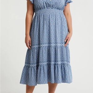Max Studio Blue Geometric Midi Dress